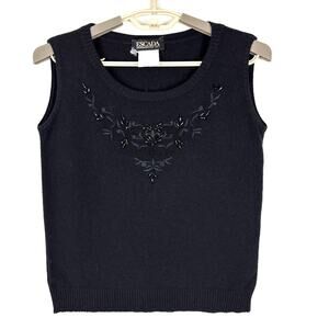 ESCADA Black Embellished Sleeveless Sweater Tank Top Medium wool cashmere silk